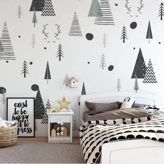 Buy Minimalist Abstract Geometric Pine Forest Mural Wallpaper (SqM) at