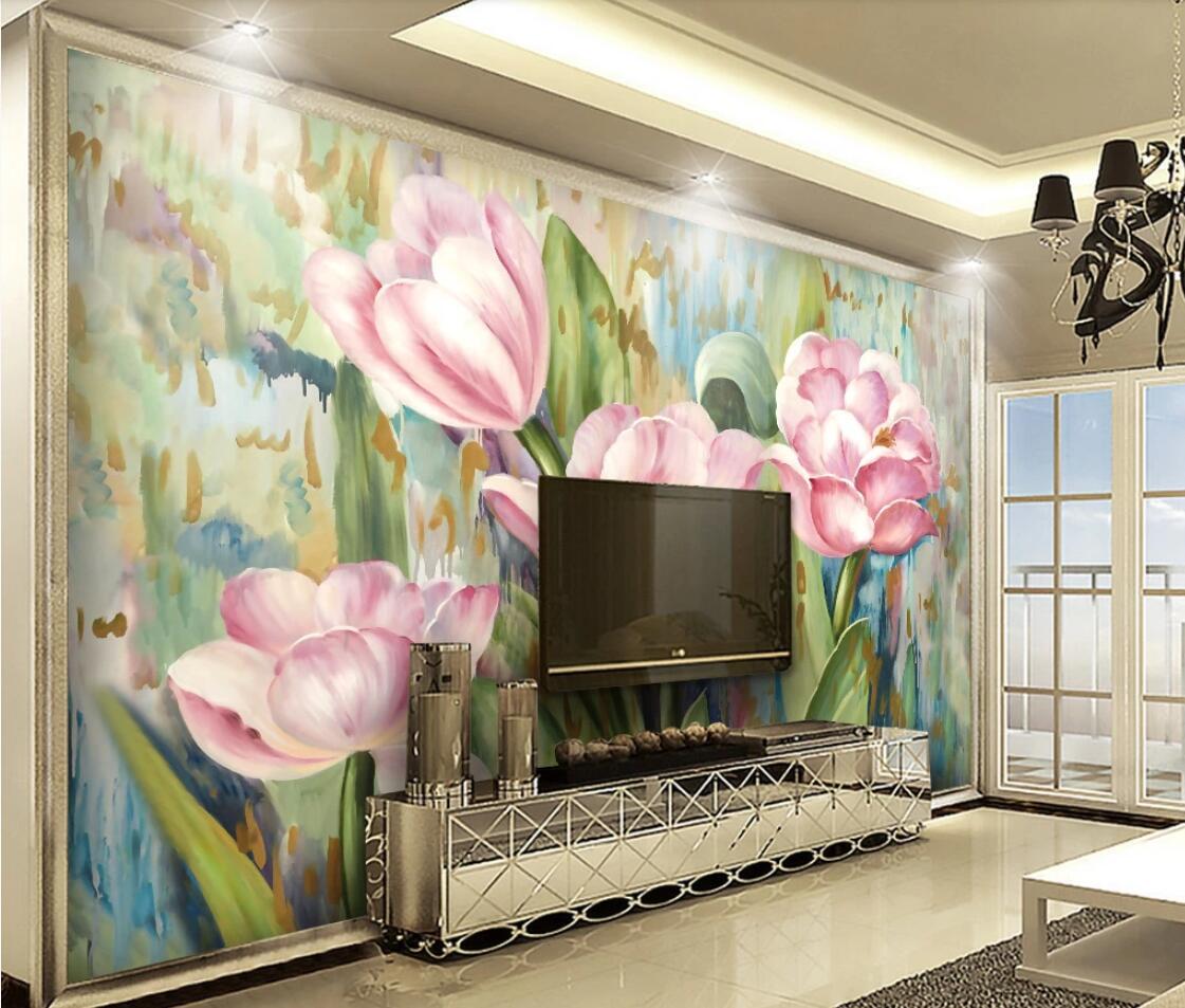 Abstract Pink Tulips Mural Wallpaper (SqM)