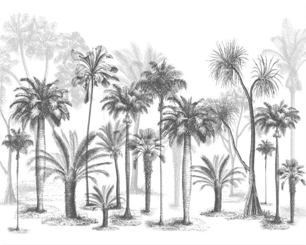 Black & White Tropical Rainforest Mural Wallpaper (SqM)