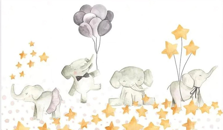 Cartoon Cute Elephants Mural Wallpaper (SqM)