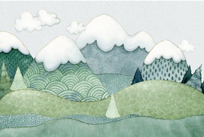 Cartoon Snow Mountains Mural Wallpaper (SqM)