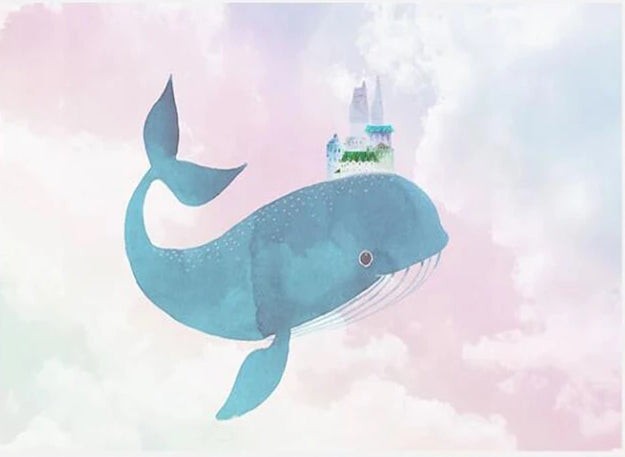 Cartoon Watercolor Blue Whale Mural Wallpaper (SqM)