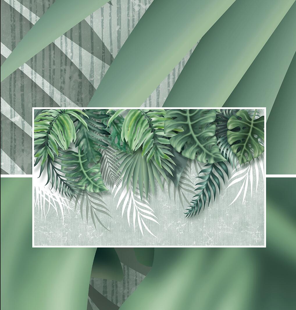 Falling Green Leaves Mural Wallpaper (SqM)