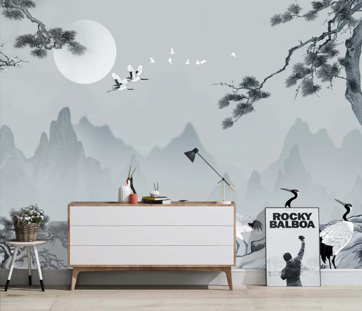 Flying Cranes Mural Wallpaper (SqM)