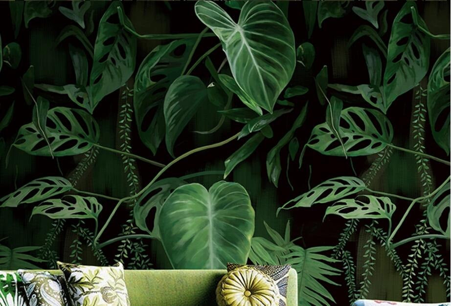 Large Dark Tropical Banana Leaves Wall Mural (SqM)
