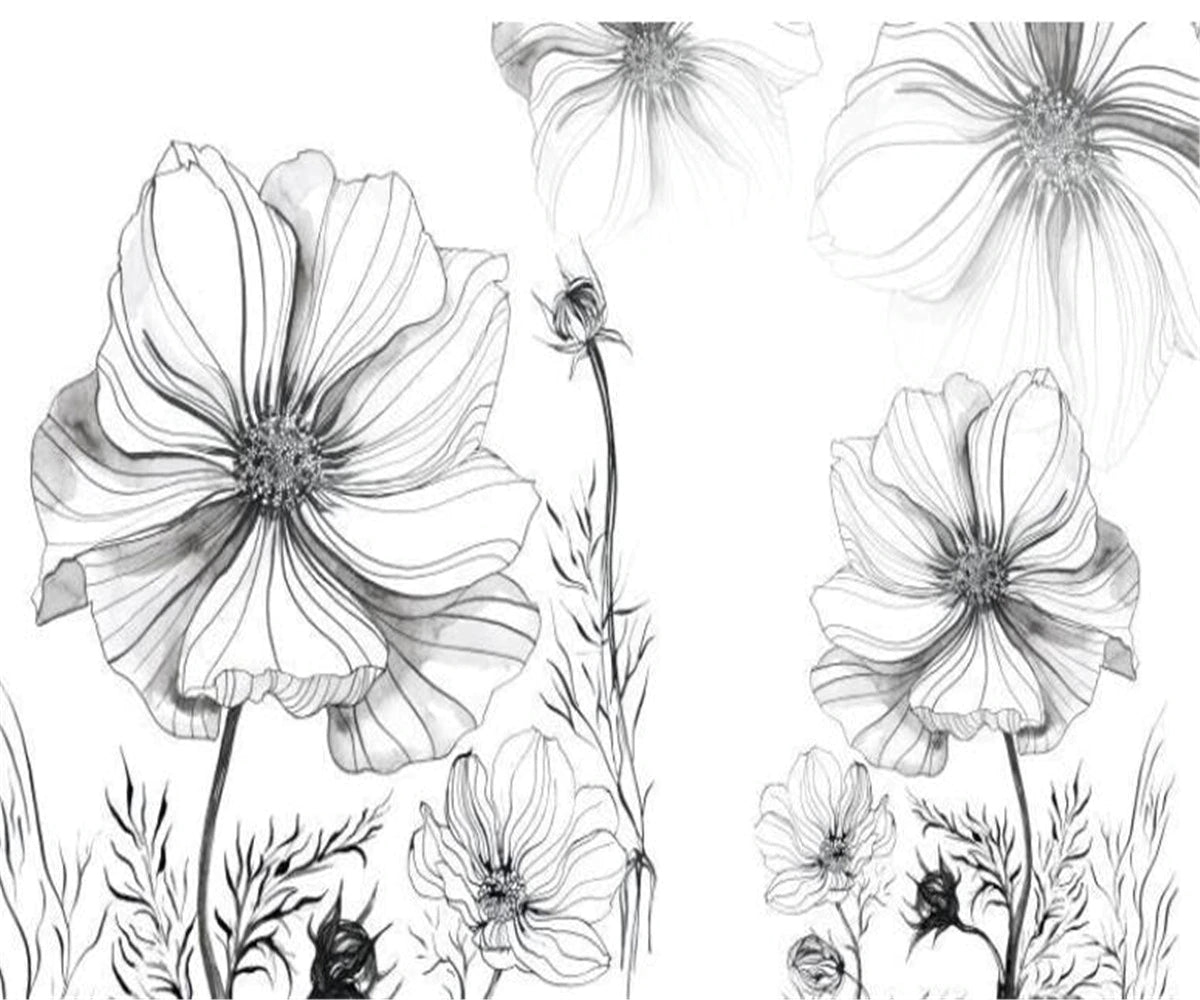Nordic Black and White Flowers Mural Wallpaper (SqM)