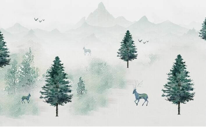 Nordic Elks Forest Mural Wallpaper (SqM)