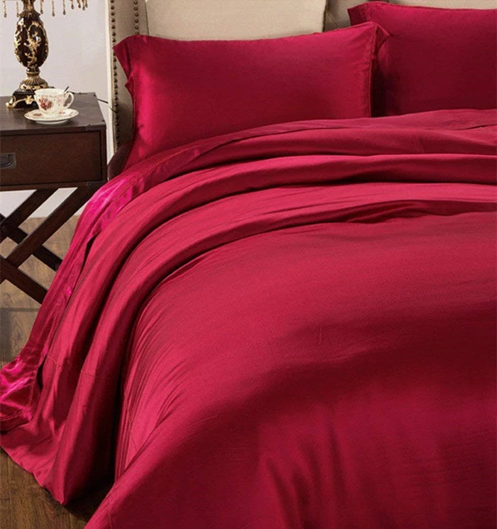 Wine Red 4 Piece Mulberry Silk Bedding Set