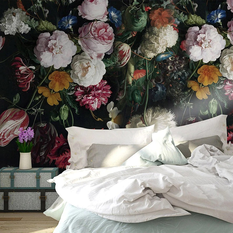Retro Floral Dark Mural Wallpaper (SqM)