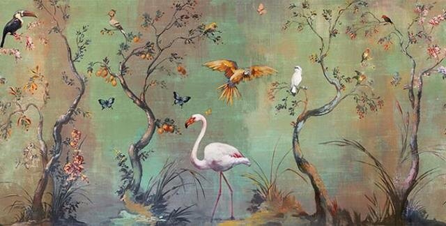 Romantic Green Chinoiserie Mural Wallpaper (SqM)