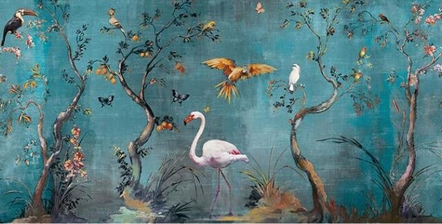 Romantic Teal Blue Chinoiserie Mural Wallpaper (SqM)