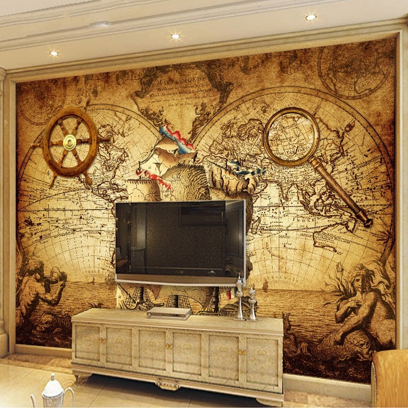 Retro Sailing World Map Mural Wallpaper (SqM)