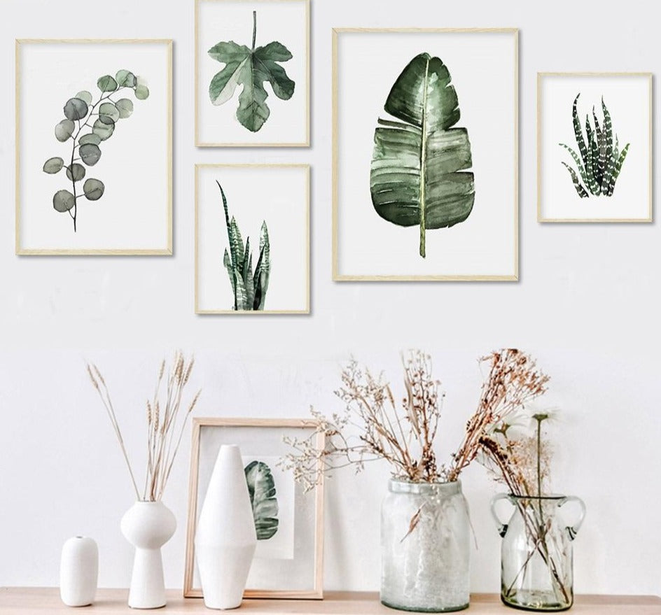 Nordic Watercolor Tropical Leaf Canvas Print