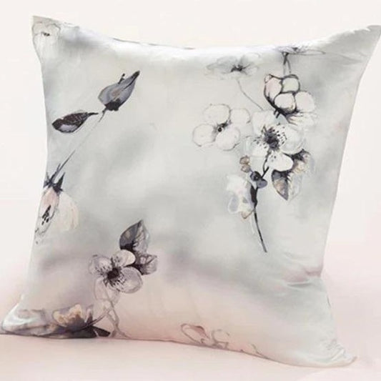 Silver Cherry Rose Silk Cushion Cover
