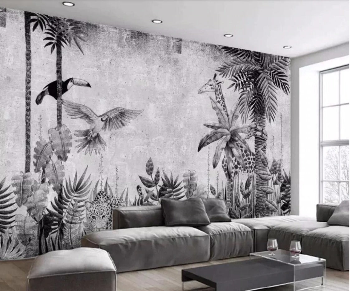 Tropical Black & White Mural Wallpaper (SqM)