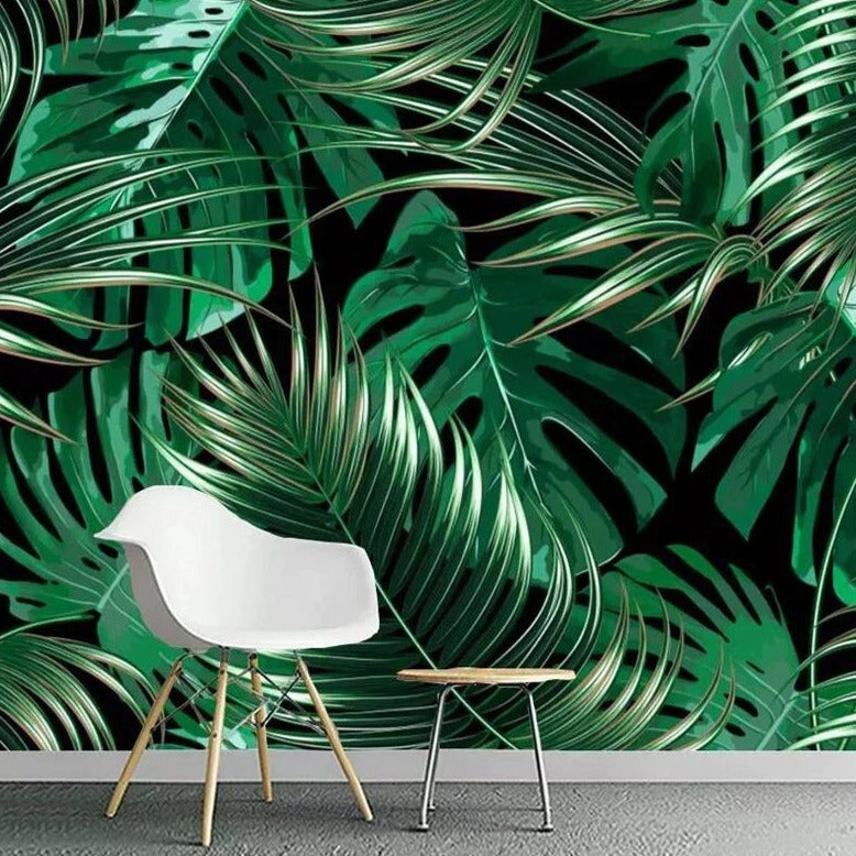 Green tropical leaves background Wall Mural