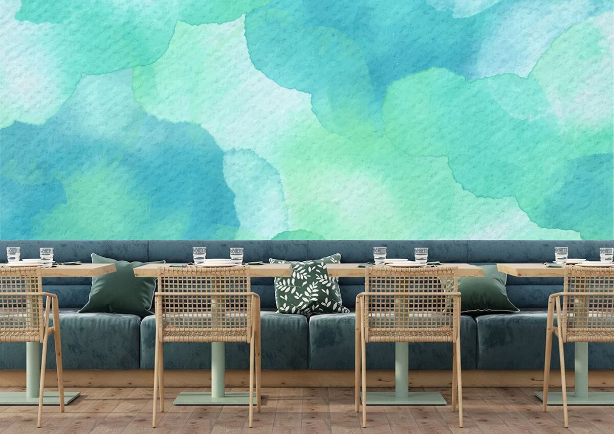 Abstract Watercolor in Turquoise Mural Wallpaper (SqM)