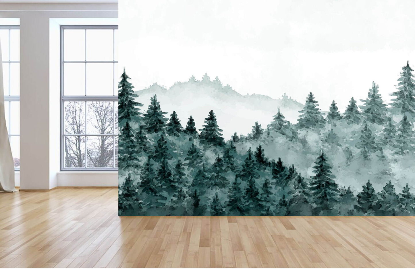 Watercolor Forest Landscape Nursery Mural Wallpaper (SqM)