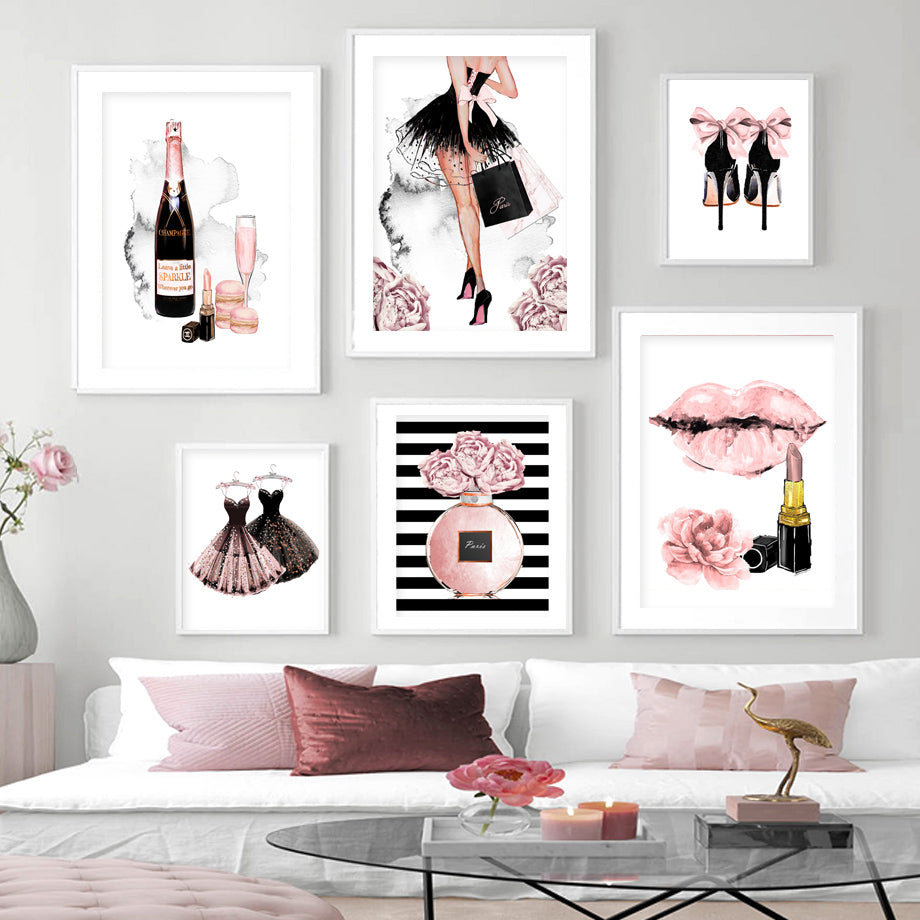  Perfumes High Heels Champagne Lipstick art print Lipstick  Sketch Red Lips Fashion Illustration Fashion Wall Art Wall Prints Home Decor  Poster At Home Modern Art of watercolor painting : Handmade Products