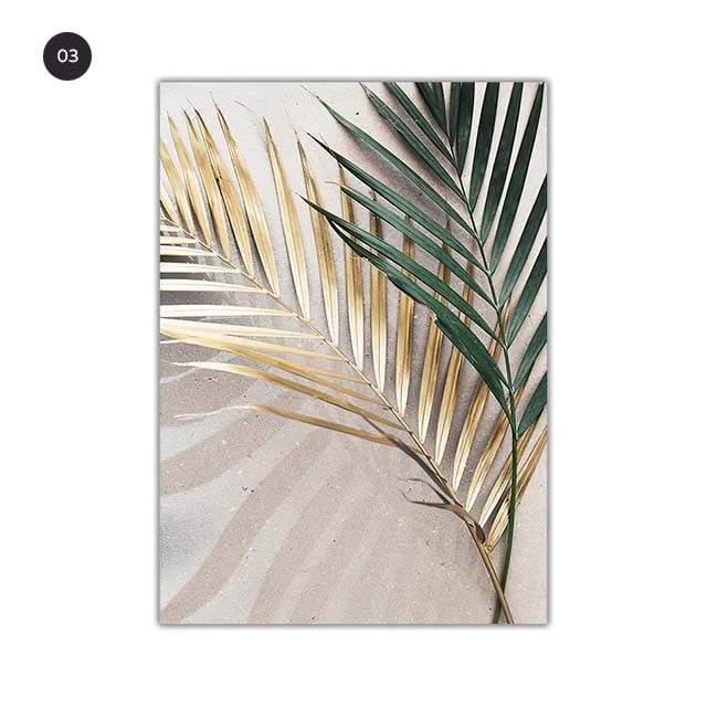 Golden Palm Leaves Canvas Prints Modern Tropical Botanical Wall Art For Living Room Dining Room Scandinavian Style Interiors Home Decor