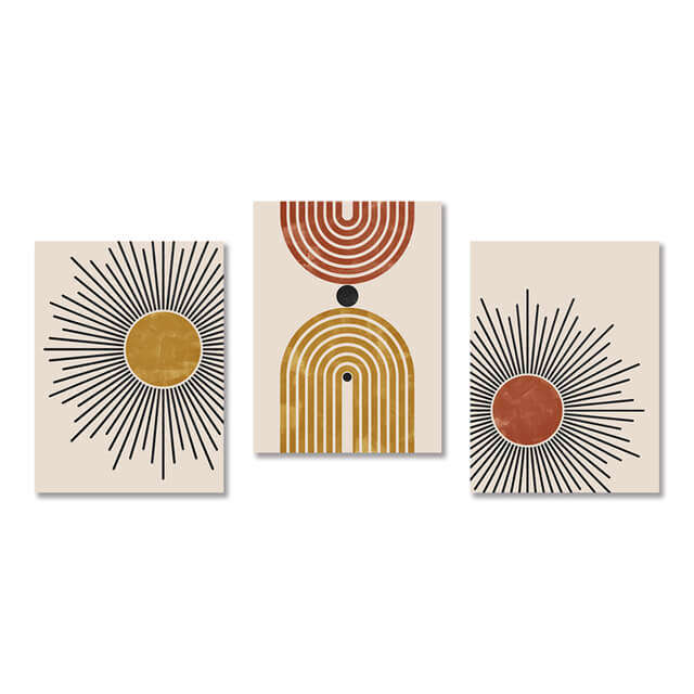 Mid Century Sun Minimalist Canvas Prints | Nordic Abstract Wall Art For Living Room Bedroom Modern Office Home Décor
