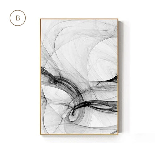 Minimalist Black White Ink Abstract Canvas Prints Wall Art For Luxury Loft Living Room Home Office Interior Decor