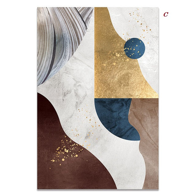 Nordic Modern Geometric Gold Canvas Prints | Minimalist Abstract Large Wall Art For Living Room Bedroom Modern Office Décor