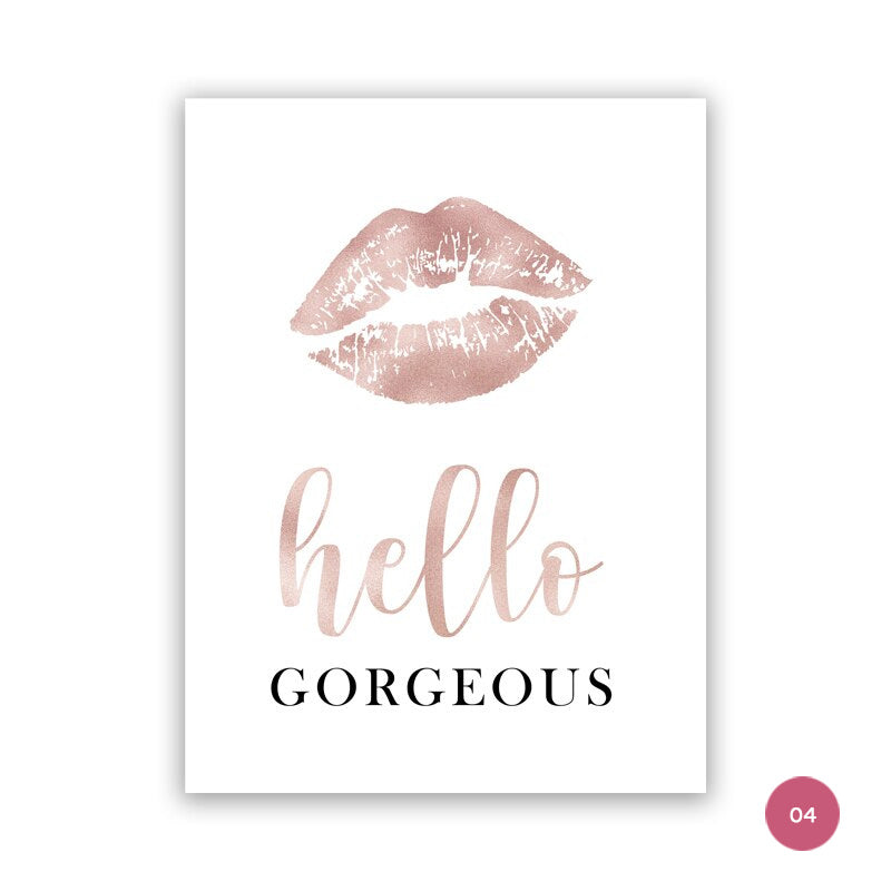 Pink Lipstick Handbag Fashion Canvas Prints | Hello Gorgeous Quote Poster For Girl's Bedroom Living Room Wall Decor