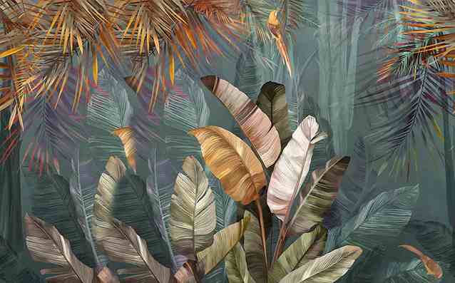 Retro Tropical Leaves Mural Wallpaper (SqM)