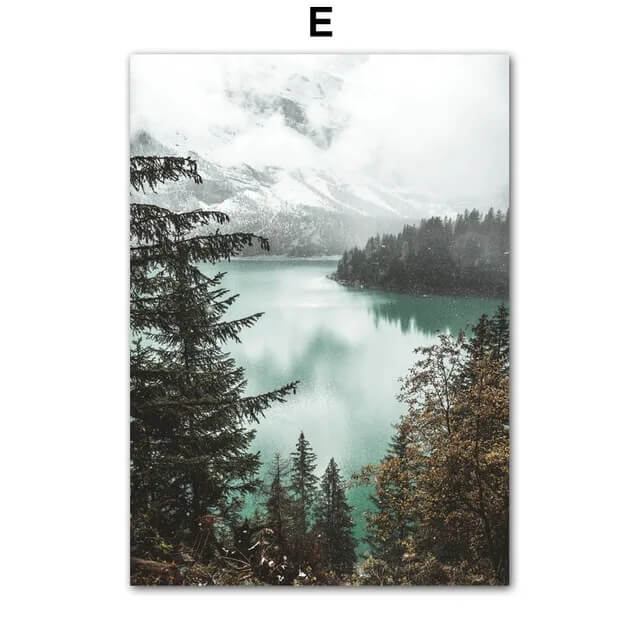 Autumn Panoramic Landscape Fine Art Canvas Print Nordic Elk Hill Green Lake Horses Wall Art Wilderness Poster For Living Room Décor