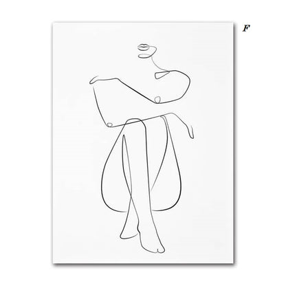 Woman Silhouette Line Art Canvas Prints Minimalist Black White Poster Nude Woman Figure Fine Art Nordic Wall Art For Living Room Home Décor