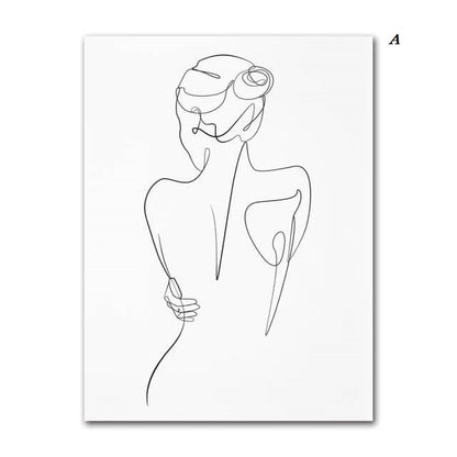 Woman Silhouette Line Art Canvas Prints Minimalist Black White Poster Nude Woman Figure Fine Art Nordic Wall Art For Living Room Home Décor