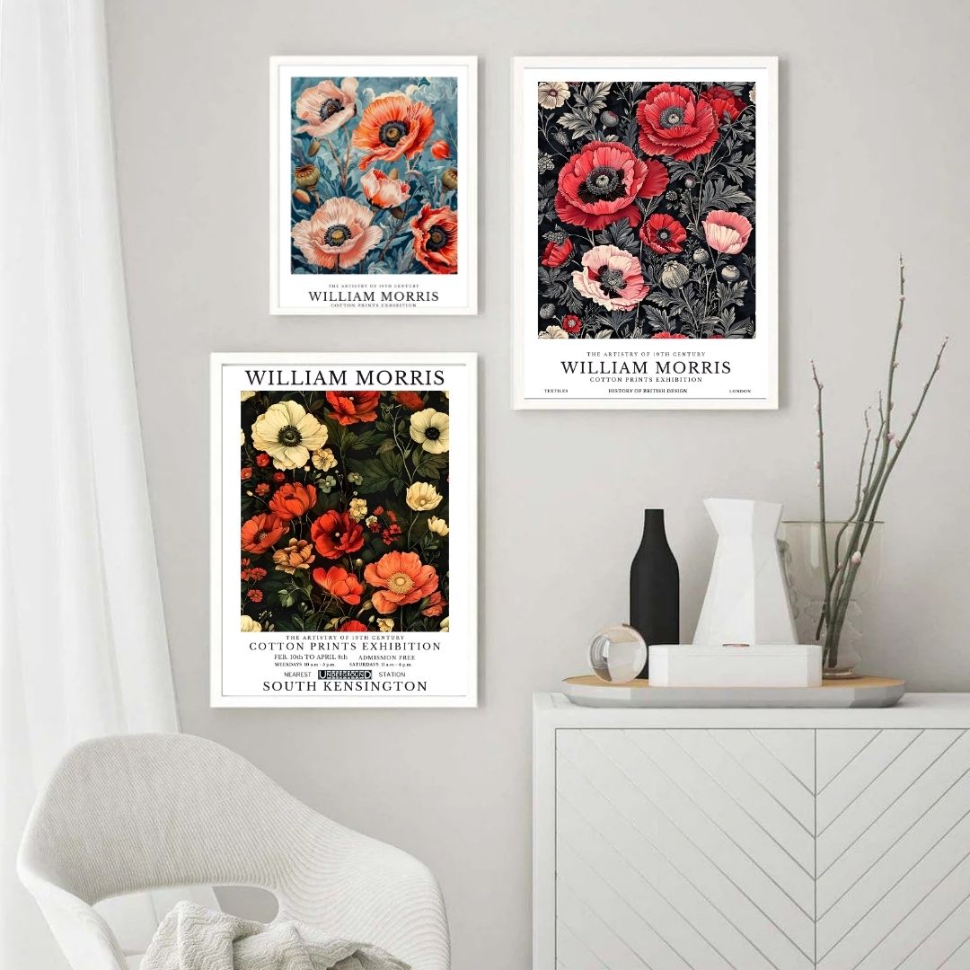 William Morris Red Poppies Vintage Floral Wall Art Canvas Print Botanical Retro Poster for Living Room Bedroom Home Decor