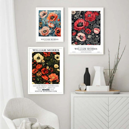 William Morris Red Poppies Vintage Floral Wall Art Canvas Print Botanical Retro Poster for Living Room Bedroom Home Decor