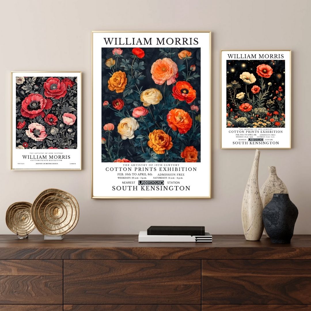 William Morris Red Poppies Vintage Floral Wall Art Canvas Print Botanical Retro Poster for Living Room Bedroom Home Decor