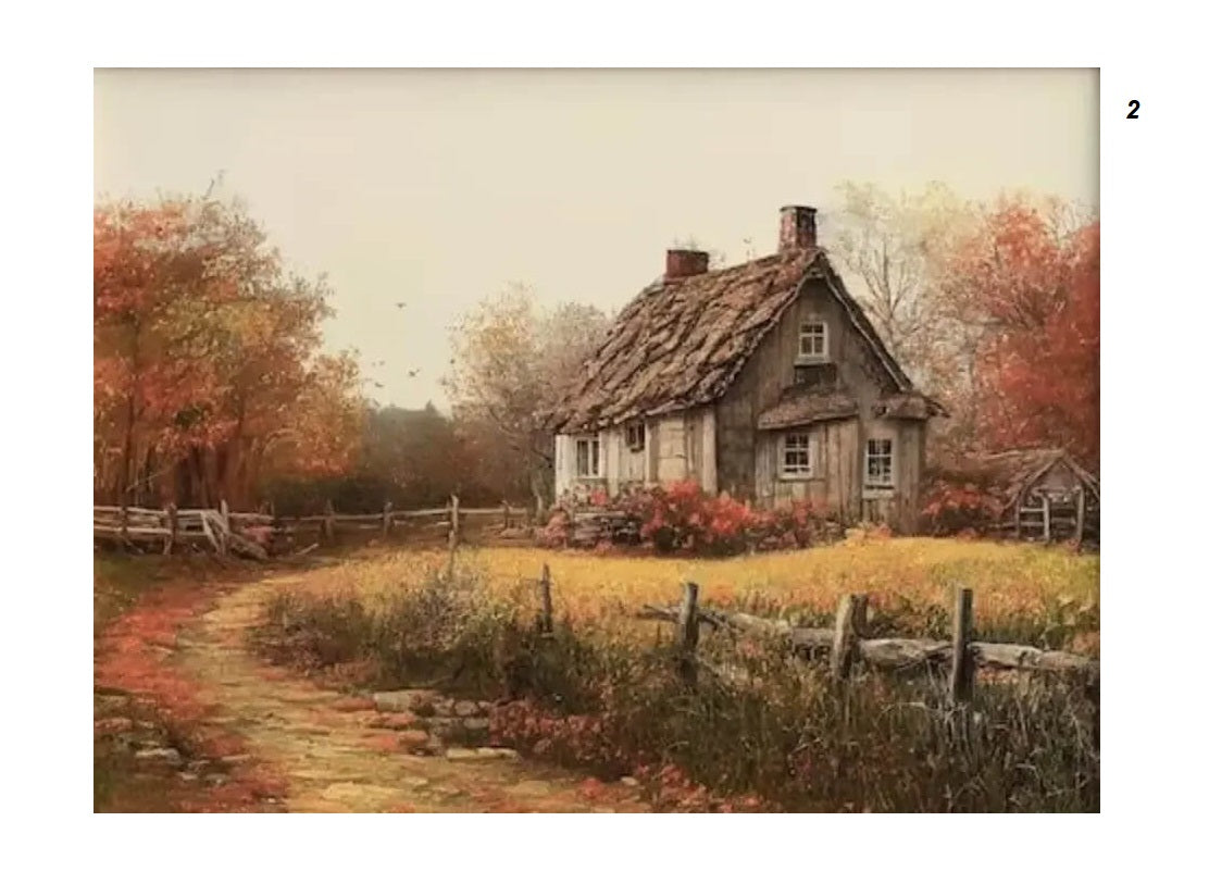 Vintage Autumn Farmhouse Landscape Canvas Print Country Retro Fall Gallery Wall Art For Rustic Living Room Décor