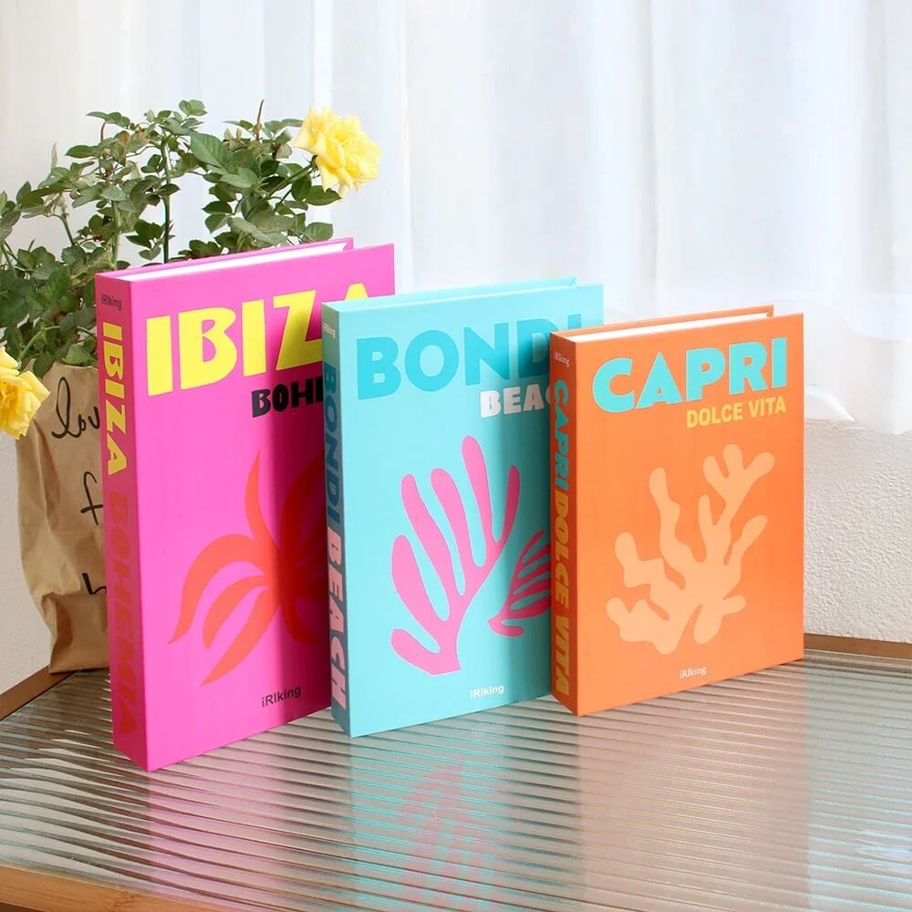 Paris Fashion Faux Book Boxes Ornament For Living Room Coffee Table Bookcase Decoration Props For Stylish Modern Luxury Home Décor (Sets of 3Pcs)