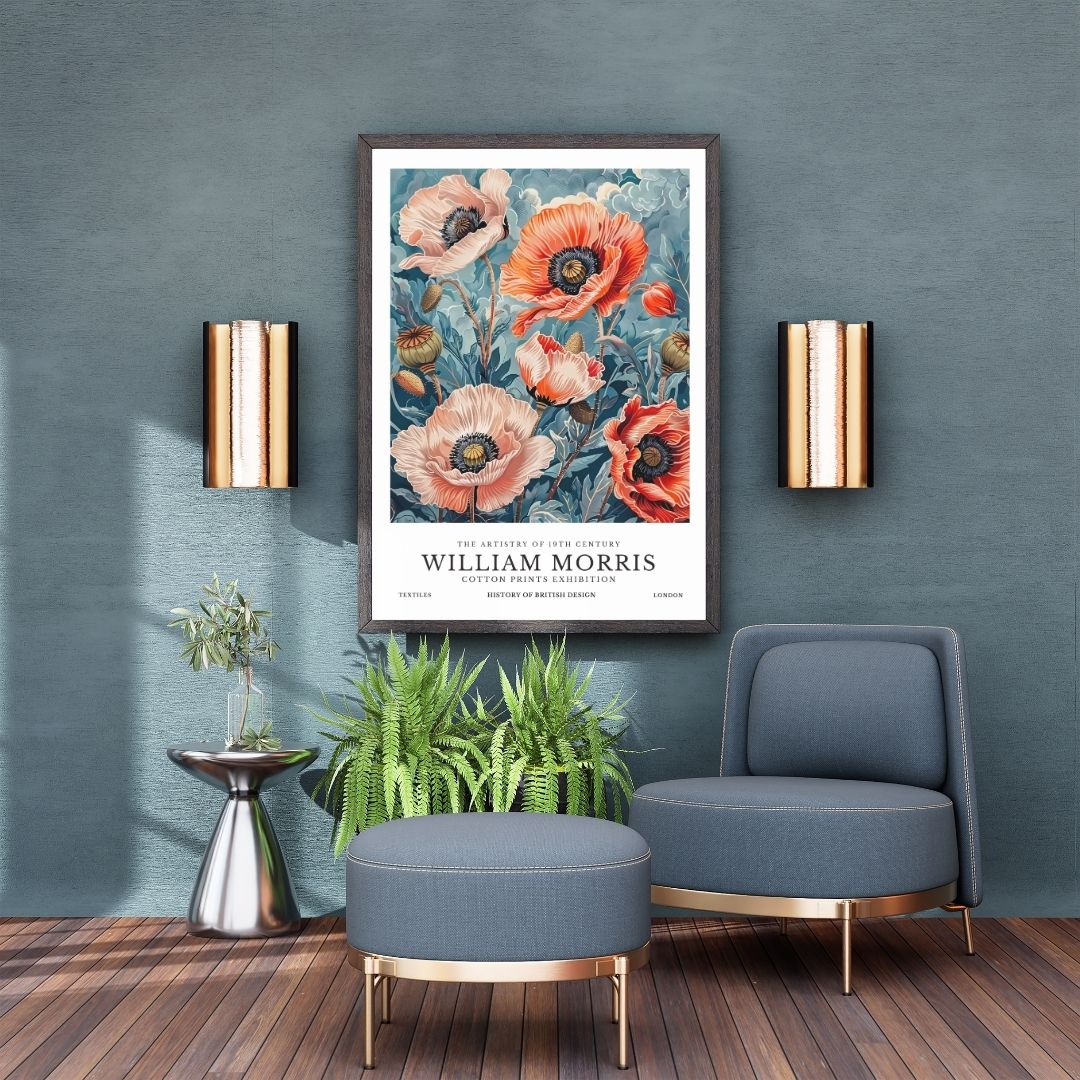 William Morris Red Poppies Vintage Floral Wall Art Canvas Print Botanical Retro Poster for Living Room Bedroom Home Decor