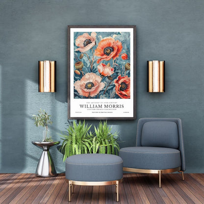 William Morris Red Poppies Vintage Floral Wall Art Canvas Print Botanical Retro Poster for Living Room Bedroom Home Decor