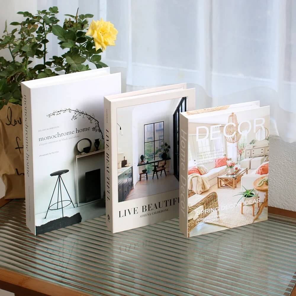 Paris Fashion Faux Book Boxes Ornament For Living Room Coffee Table Bookcase Decoration Props For Stylish Modern Luxury Home Décor (Sets of 3Pcs)