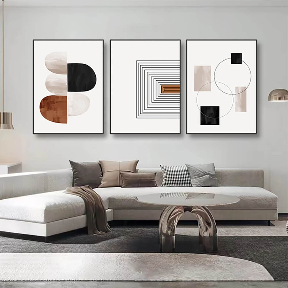 Mid Century Abstract Line Art Canvas Prints Black White Nordic Large Wall Art Big Size Geometric Pictures For Modern Scandinavian Living Room Home Décor