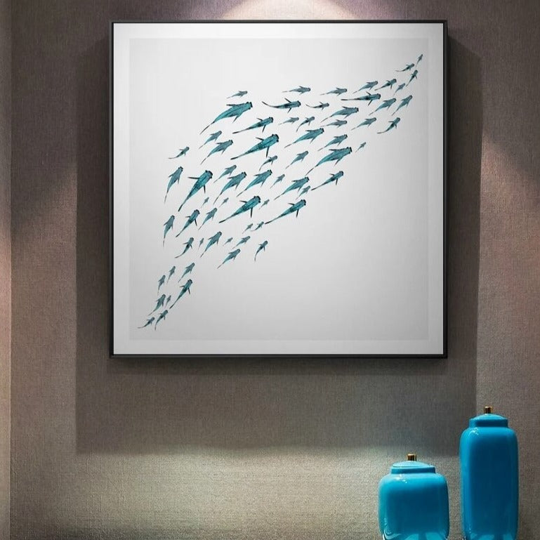 Nordic Minimalist Fish Wall Art Canvas Print Fine Art Modern Poster Pictures For Scandinavian Living Room Bedroom Home Décor