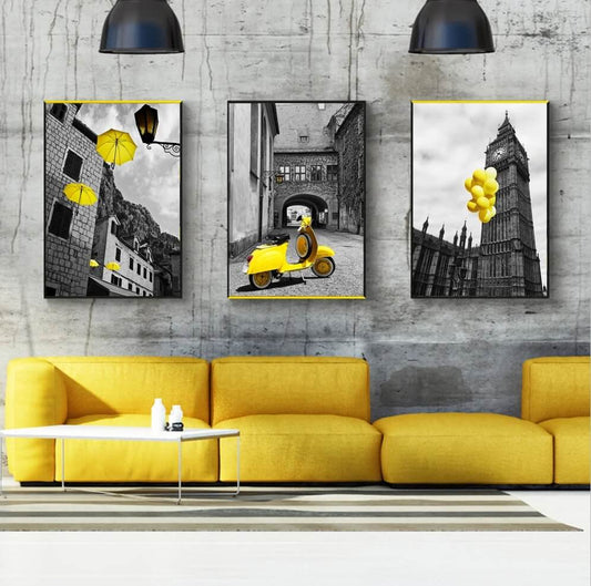 European Landscape Architectural City canvas Prints Nordic Wall Art Yellow Scenery Poster For Modern Living Room Apartment Home Décor