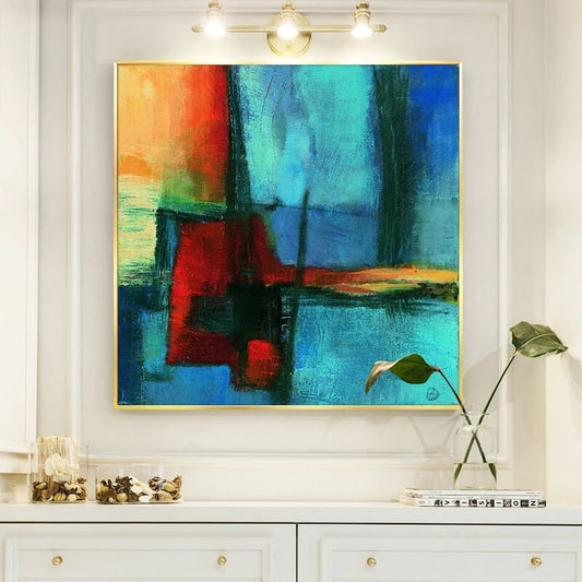 Abstract Colorful Blue Red Shades Canvas Print Scandinavian Wall Art Large Poster Modern Fine Art For Contemporary Living Room Home Décor