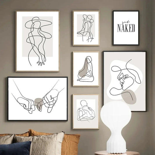 Abstract Line Woman Figure Lovers Wall Art Canvas Prints Fashion Poster Modern Minimalist Nordic Fine Art Pictures For Bedroom Décor