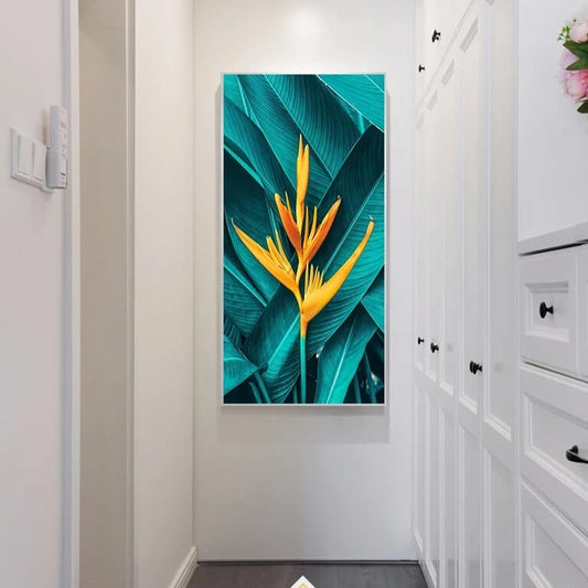 Tropical Green Leaf Yellow Flower Wall Art Canvas Print Green Plants Fine Art Pictures For Living Room Dining Room Home Décor
