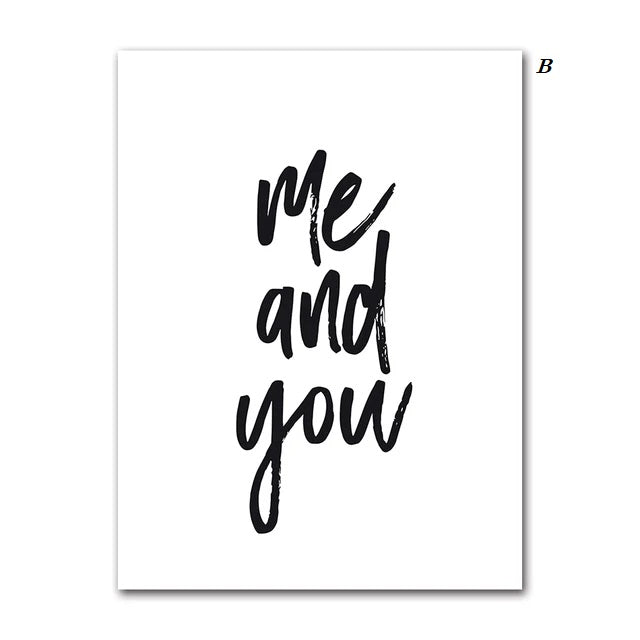 Me and You Love Canvas Prints Minimalist Nordic Wall Art Inspirational Quotes Poster For Modern Living Room Dining Room Home Décor