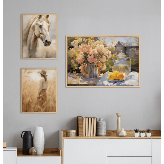 Vintage Duck Horse Birds Spring Flowers Farmhouse Rustic Canvas Prints Wall Art For Countryside Living Room Dining Room Décor