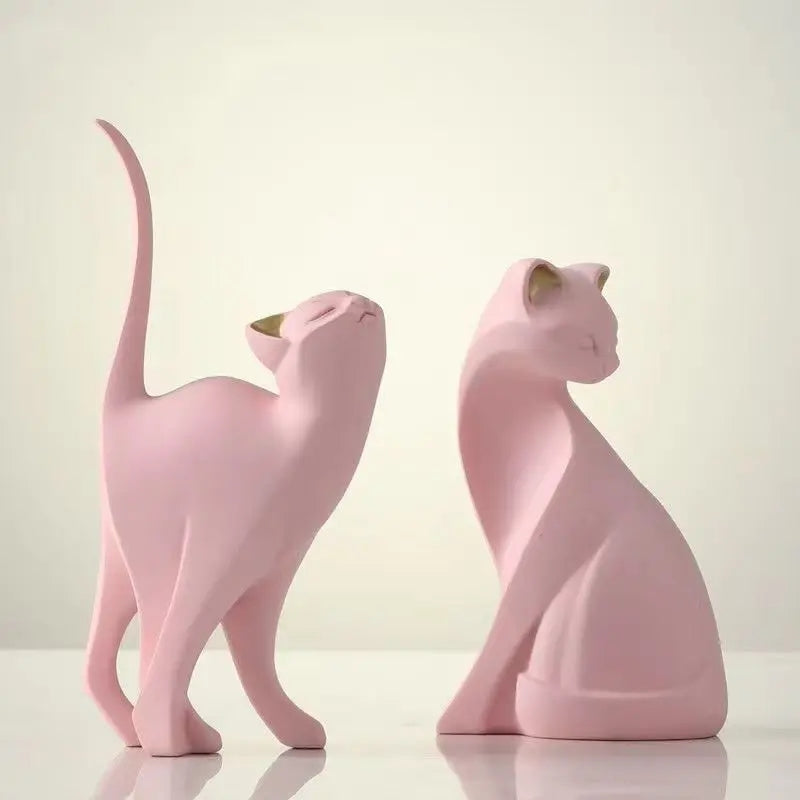 Black Cat Geometric Kitten Statue Modern Abstract Figurine Pink White Colored Resin Ornaments For Living Room Minimalist Home Décor