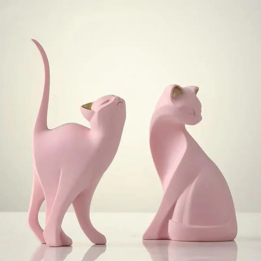 Black Cat Geometric Kitten Statue Modern Abstract Figurine Pink White Colored Resin Ornaments For Living Room Minimalist Home Décor